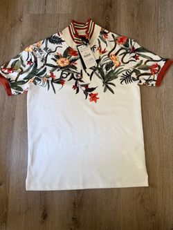 Men's Floral Tropical Print Polo Shirt Size M