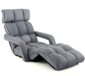 Costway 6-Position Adjustable Floor Chair for Adults Foldable Lazy Sofa for Living Room Grey