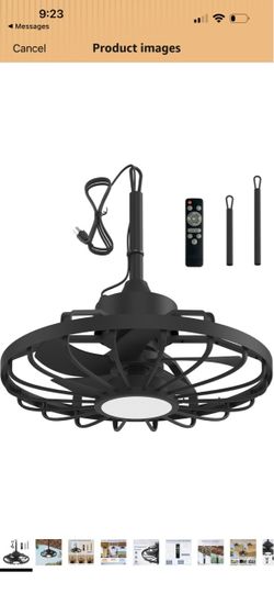 MELLCOM 20" Outdoor Ceiling Fan with Light，IP65 Waterproof Plug in Ceiling Fan with Remote and 2 Downrods, Gazebo Caged Hanging Fan with 3 Color LED L