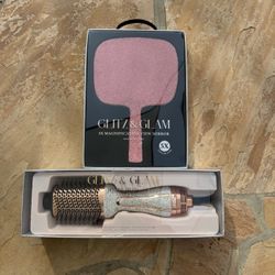 Glitz And Glam Digital Hair Waver Brush Silver Rhinestone and Pink Mirror Bundle