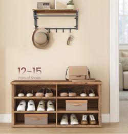 Shoe Bench, Storage Bench, 6 Compartments, Adjustable Shelves, for Living Room, Entryway, Dorm, 11.6 x 39.4 x 19.7 Inches, Honey Brown ULSB036K01