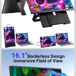 Ygretyrjh 16.1" Laptop Screen Extender, 1200P FHD Portable Monitor for Laptop, 360° Rotating, Plug & Play, Detachable Stand, Height Adjustable, Seamle