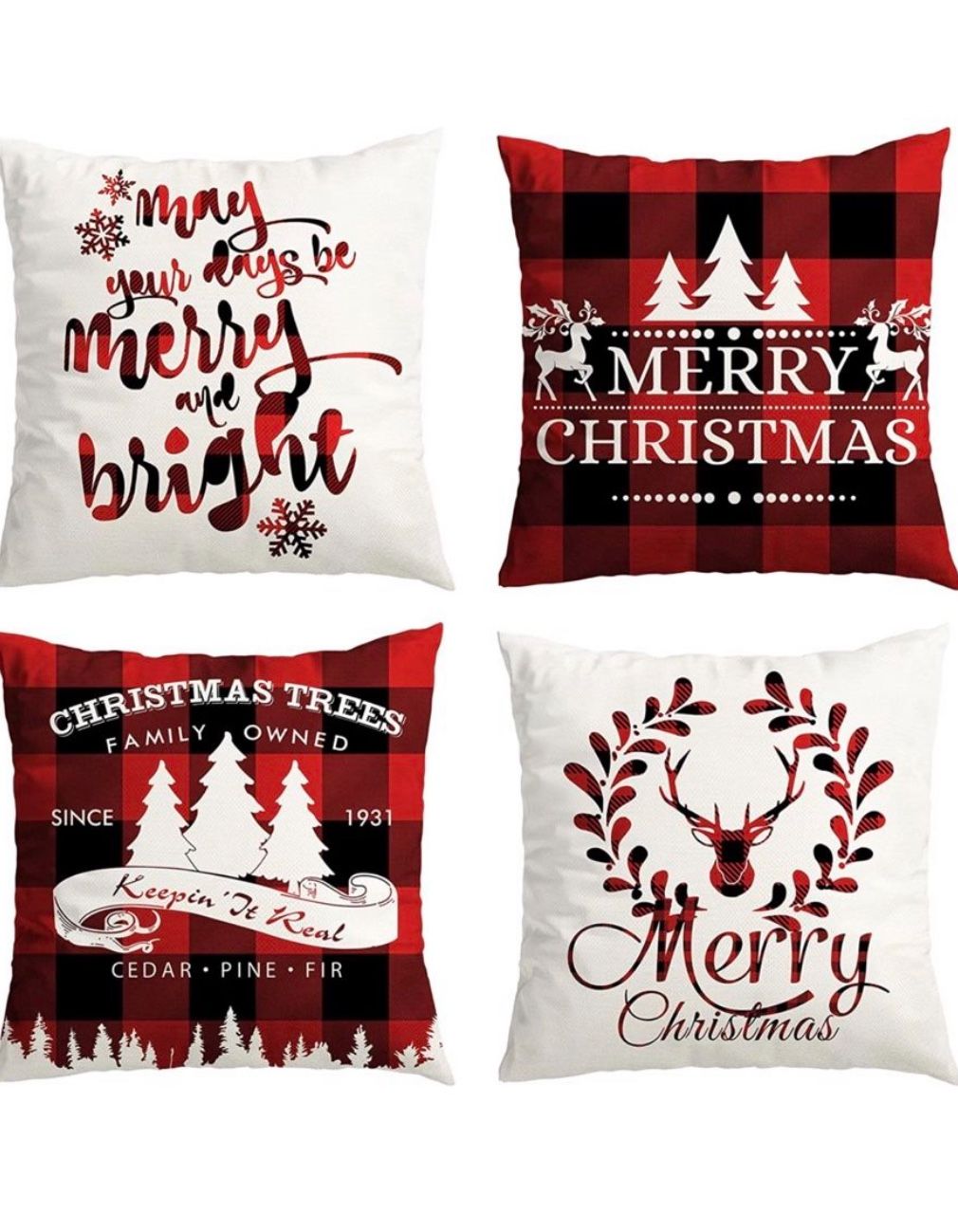 Christmas Decorations Pillow Covers 18x18 Inch Set of 4 for Christmas Decor Indoor Outdoor, Party Supplies Farmhouse Home Decor Throw Pillow Covers Bu