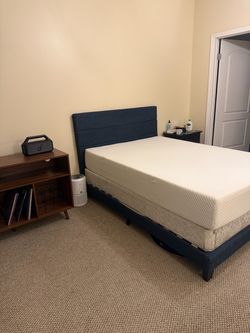 Blue Full size bed frame w mattress and box spring