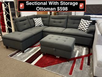 New Sectional With Storage Ottoman 