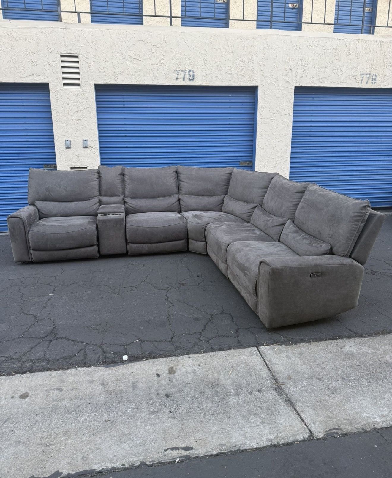 Adelaide 6-Piece Fabric Power Reclining Sectional with Power Headrests – Like New