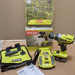 Ryobi 18v Hammer Drill/Driver W/ 4ah Batería y Cargador Con el set de brocas