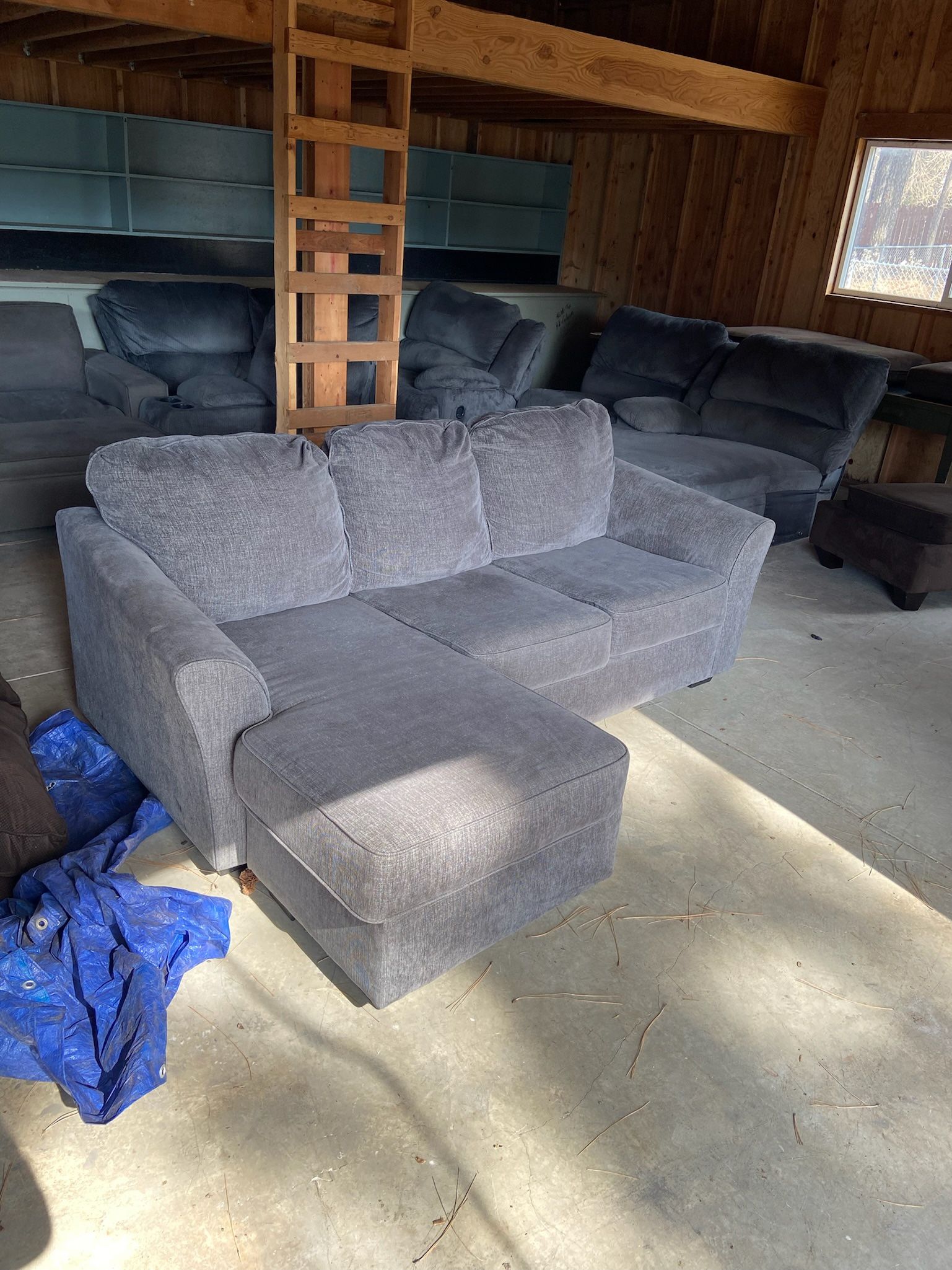 Grey L Shaped Sectional With Reversible Ottoman “WE DELIVER”