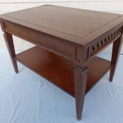 Vintage Solid Wood Side or End Table with a Rectangular Top Featuring Carved Apron Details