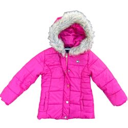 Tommy Hilfiger Girls Raspberry Sorbet Pink Chevron Hooded Puffer Jacket Size 5/6