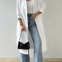 Casual Solid Color Long Shirt With Side Slits