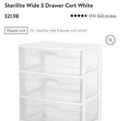 Sterillite wide 3 drawer cart white 