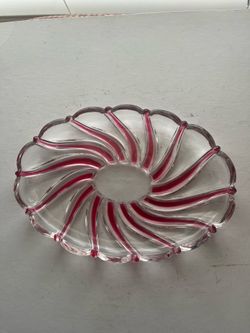 Vintage Mikasa Peppermint Swirl Oval Decorative Glass Tray, 9"x 6.5"