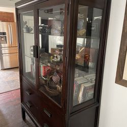 Beautiful China Cabinet. Glass Shelving And Drawers. Wood Frame.