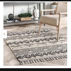 4ft X 6ft Zuri Shaggy Banded Tribal Light Gray 4 ft. x 6 ft. Area Rug