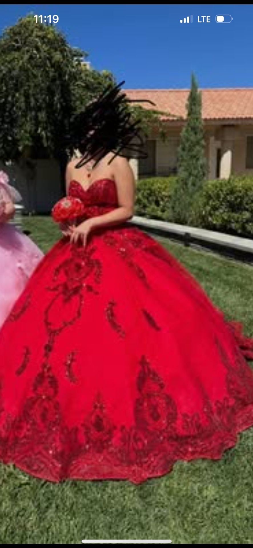 Red Quinceañera Dress With Crown Ramo And Crinolina