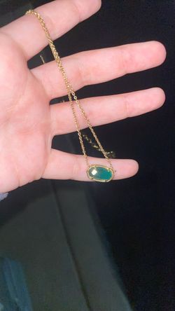 Gold Chain Necklace with Teal Stone Pendant