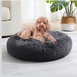 JOLLYVOGUE Dog Beds Large Sized Dog, 36 inches Calming Soft Anti-Anxiety Donut Dogs Bed, Washable Round Fluffy Cushion for Large Pets, Fits up to 80 l