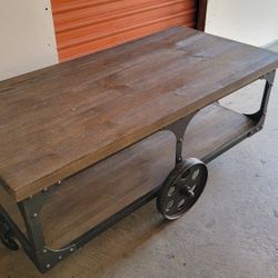 Rolling TV ,  Console Table Or High Coffe Table With Rail Wheels 