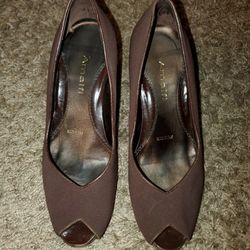 Vintage Amalfi Brown Peep Toe Wedges - Size 4.5