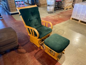 Glider Chair with Velvet Green Cushion and Matching Ottoman