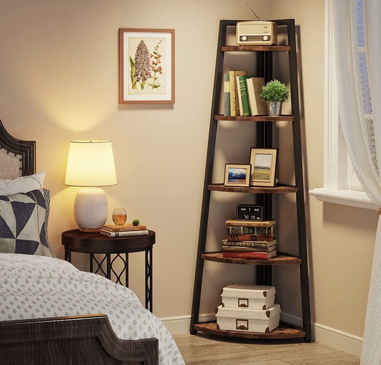 5 Tier Rustic Corner Ladder Shelf 70” Tall