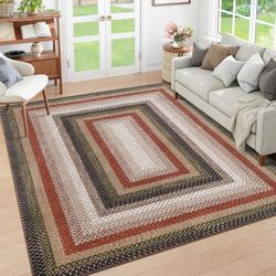 New/RUGSREAL Braided Washable Area Rug 8x10 Large Area Rug for Living Room Modern Braid Bedroom Carpet Stain Resistant Dining Room Soft Farmhouse Acce