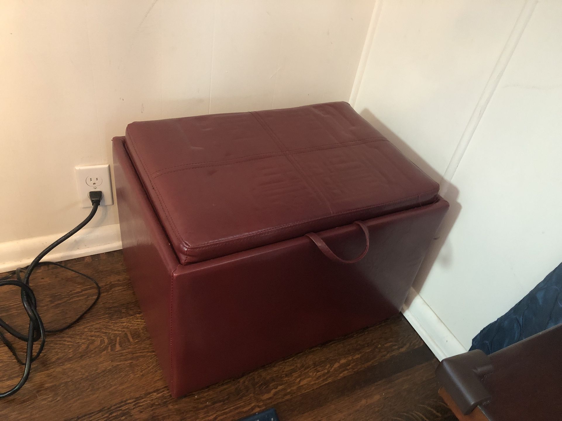Red leather, red foot rest stool storage