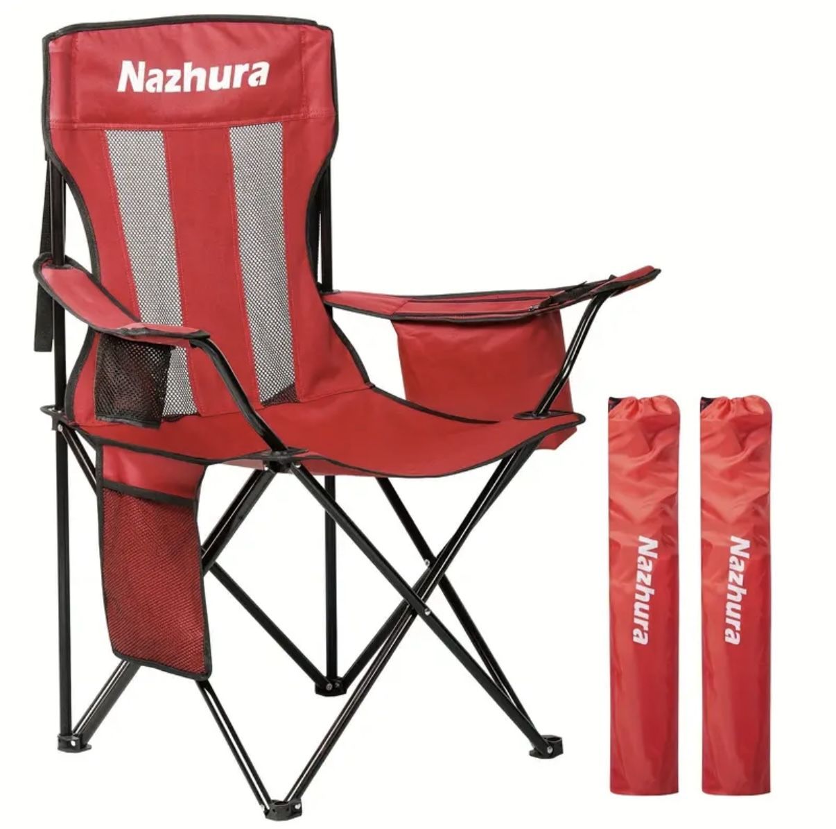 Nazhura 2-Pack Foldable Camping Chairs – Portable with Cooler Pouch, Mesh Back & Cup Holder