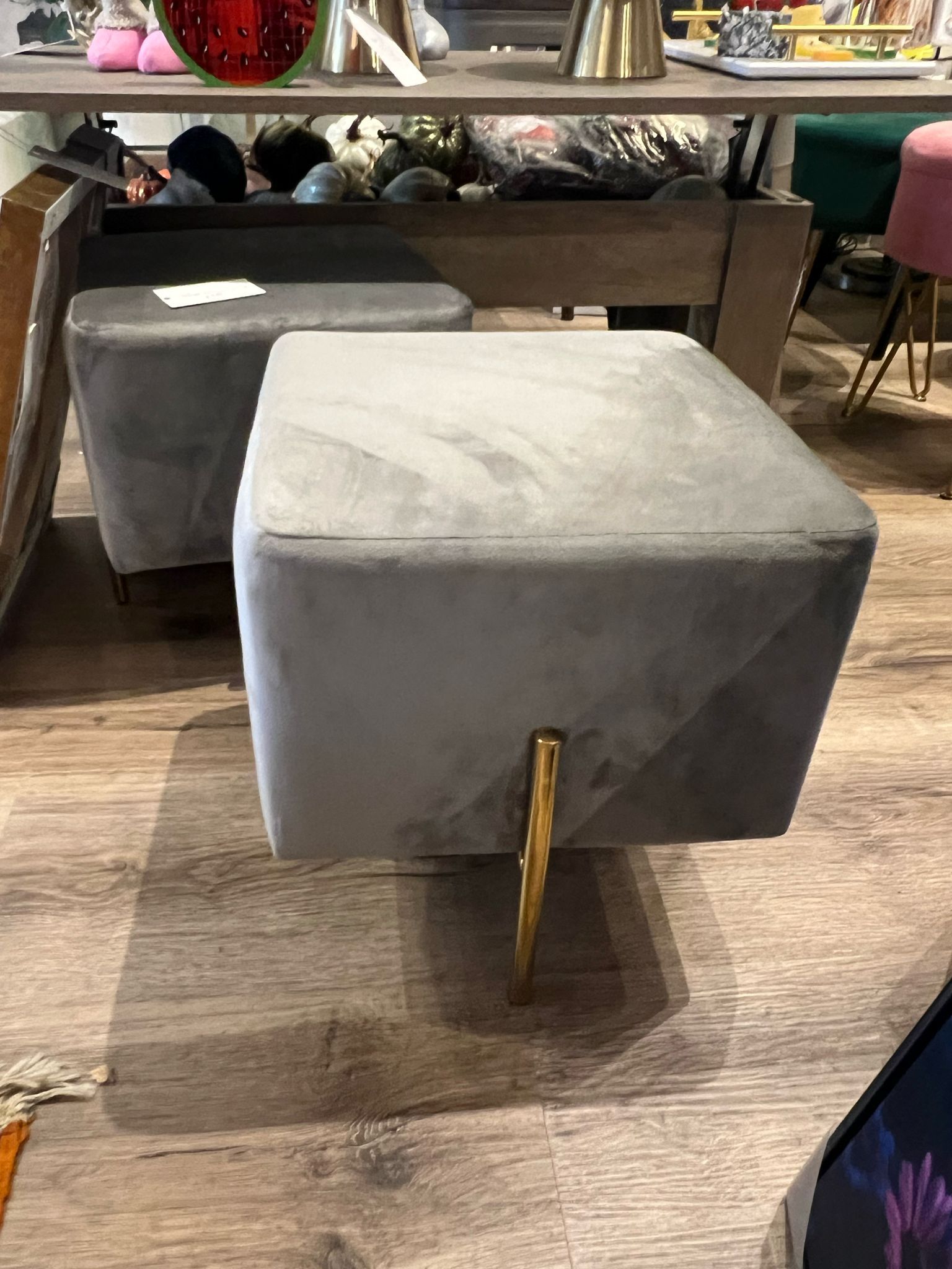 Gray Brand New Velvet Ottoman Square Foot Stool