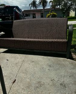 Wicker Patio Bench With Aluminum Arms