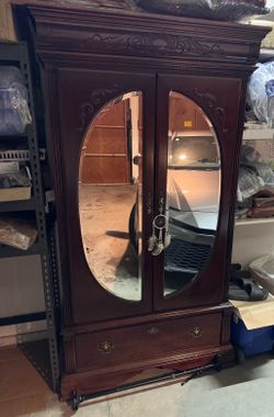 Solid Wood Armoire w/ Mirrored Doors & Drawer – Great Storage