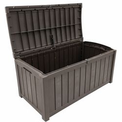 Keter Glenwood 101 Gal Deck Box Outdoor Storage Bench Patio Furniture Cushion Waterproof