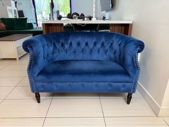Navy Blue Velvet Chesterfield Loveseat | Tufted Accent Sofa
