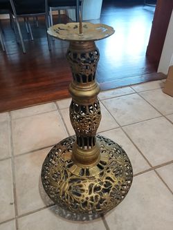 Vintage Brass Candle Holder Pillar 25 inches tall Butterfly design