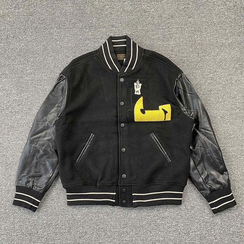 Kapital Yellow L Logo Black Baseball Jacket
