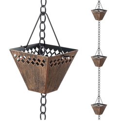 Square Rain Chain Gutter Downspout Copper Rain Chains for Gutters with 12 Cups, 8.5ft