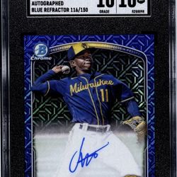  2025 Bowman Chrome Jesus Made Blue Mega Mojo Refractor (AU) - 116/150 Brewers