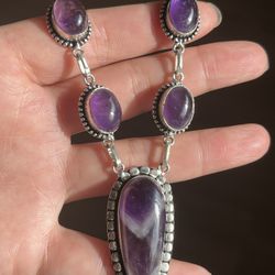 925 Silver Overlay Amethyst Necklace 