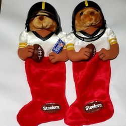 Vintage  Pittsburgh Steelers  Teddy Bear Christmas Stocking 2pcs 