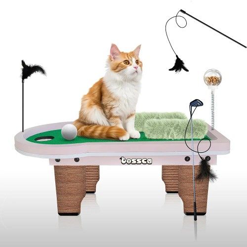 Cat Tree Tower, 6 in 1 Cat Golf Table Set, Scratching Post, Catnip Pillows, Feather Teaser Wand, NEW
