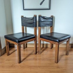 Vintage MCM Pair of Black Faux Leather Sling Back Chairs