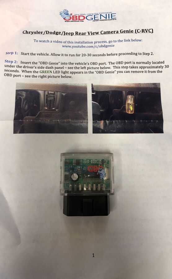 OBD Genie C-RVC Chrysler/Dodge/Jeep Rear View Camera Unlock for factory systems