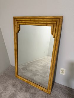 Faux Bamboo Wood Framed Wall Mirror