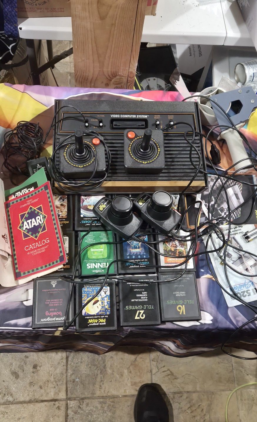 Vintage Atari 2600 Four-Switch Woodgrain Console – Fully Working – w/ Games, Controllers, Manuals & Original 1982 Receipt