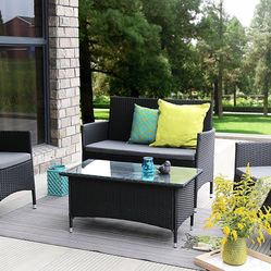 Black Wicker Furniture Chairs And Coffee Table For Outdoor Furniture Complete Patio Wicker Rattan Garden Set, Full, Black N68
