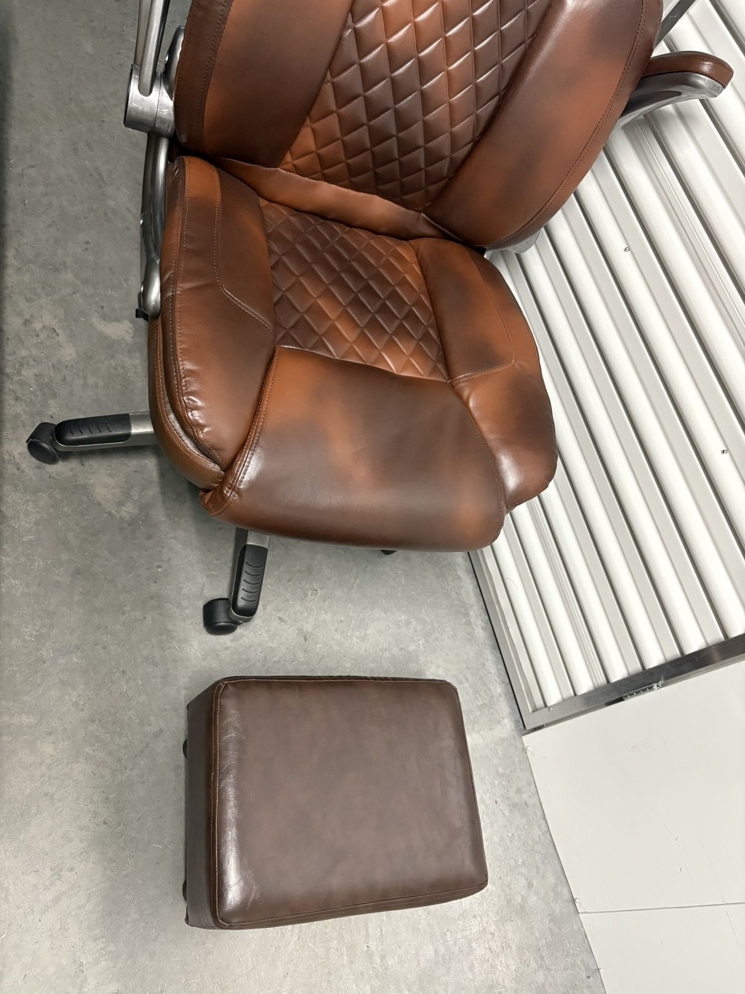 Brown Leather Office Chair & Ottoman Set