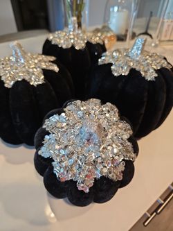 Black Velvet Pumpkins with Silver Embellishments