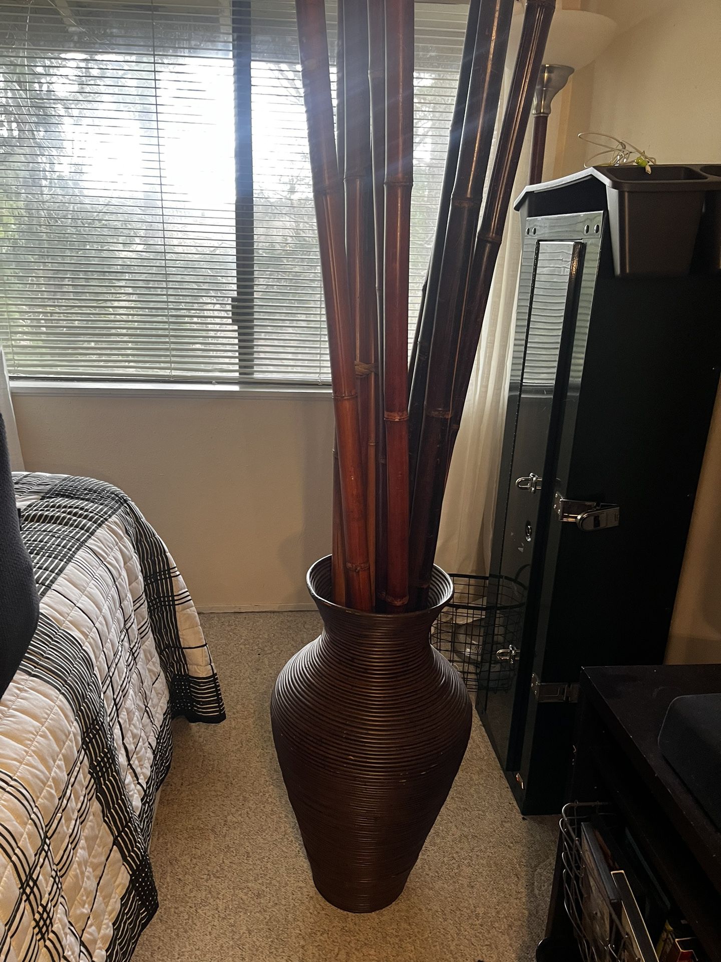 wooden vase with bamboo pools