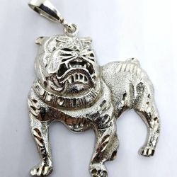 See Photos. Sterling Silver Large Bulldog Pendant, Diamond Cut Finish